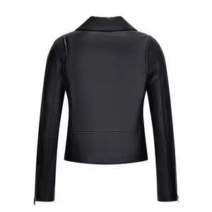 แจ็กเก็ตนักบินแบบบางของผู้หญิงหรูหราขนแกะแท้สีดำอ่อนสำหรับฤดูหนาวทำจากหนังแท้ - Product Image 3