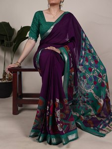 Sari Tradicional Chanderi con Estampado Floral, Poliéster Viscosa con Trabajo de Tejido Zari para Mujeres, Ropa de Fiesta para Adultos - Product Image 6