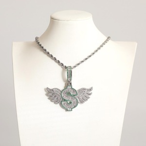 Winged Dollar Sign Iced Out Moissanite Colgante con alas de lujo de plata esterlina para hombres - Product Image 2