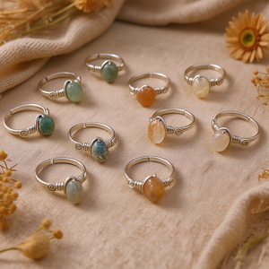 Trendy <b>Boho</b> Style Silver Plated Fashion <b>Rings</b> with Natural Stone Accents Resale Ready - Product Image 3
