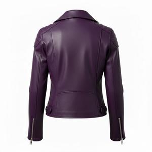 Bulk <b>Purple</b> Leather Biker <b>Jacket</b> <b>for</b> <b>Women</b> Custom Design Motorbike Style Genuine Leather Ladies Coat Professional Export Quality - Product Image 3