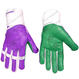 Guantes de bateo de béisbol de cuero de vaca ajustables resistentes en nueva combinación de color púrpura verde blanco - Product Image 1