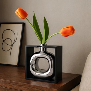 Florero Negro y Plateado para Decoración del Hogar, Sala de Estar, Estilo de Estante, Recepción de Hotel y Exhibición Interior de Oficina - Product Image 3