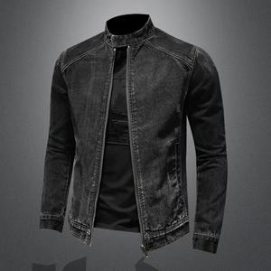 Chaqueta Bomber Vintage de alta calidad para hombre, abrigo vaquero negro con cuello levantado para motociclista, abrigo hecho de lona de algodón, mezclilla negra - Product Image 5