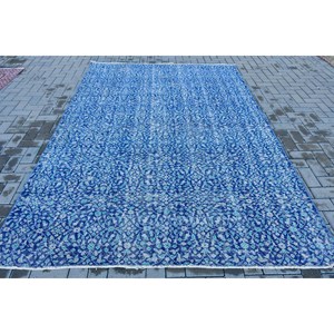 Alfombra Turca Vintage Grande de 6.46x9.3 pies, Alfombra de Lana Azul del Suroeste - Product Image 1