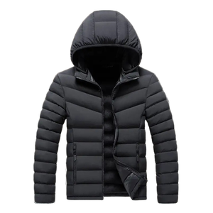 Veste d'hiver décontractée pour homme de haute qualité en noir, veste en duvet avec logo personnalisé pour les activités de plein air par temps froid - Product Image 1