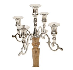 Aluminium Vintage & Classic Style <b>Candelabra</b> with Wooden Stand In Silver and Multiple Finishing for Wedding Decoration - Product Image 2