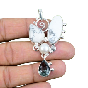 925 joyería colgante clásica sólida para mujer 925 plata esterlina howlita piedra preciosa estilo bohemio colgante hecho a mano Regalo para mamá - Product Image 1