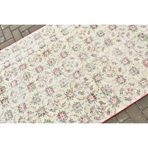 Alfombra Vintage, Alfombra de Lana Blanca y Roja de 4.2x7 pies - Product Image 5