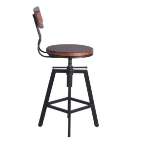 Industriële Barkruk Keuken Teller Barkruk Met Back Vintage Verstelbare Swivel Metalen Kruk Hout Seat Stoel Extra Tall Bar