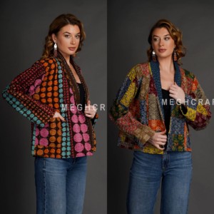 Reasonable Prices Women Wear Reversible <b>Kantha</b> Coat Vintage Kaantha Quilt <b>Jacket</b> Bomber Style Boho <b>Jacket</b> - Product Image 3