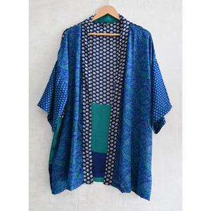 Kimono de Seda Indio Hecho a Mano con Parches, Chaqueta Corta Informal, Estampado Bohemio, Ropa de Dormir, Talla Grande, Transpirable, Hasta la Rodilla - Product Image 1