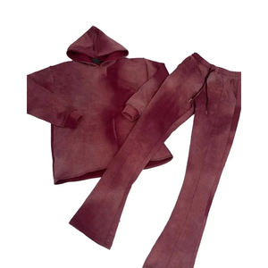 2025 pantalones acampanados lavados con ácido Unisex, sudaderas con capucha de lana de secado rápido, chándal con dobladillo crudo, logotipo impreso transpirable para hombres, conjuntos de invierno - Product Image 2