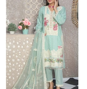 Ensemble de 3 pièces Salwar Kameez ethnique traditionnel en lin brodé à motifs floraux fantaisie, style chic, faible MOQ - Product Image 1