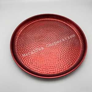 Bandeja de servicio grande hecha a mano, resistente, de acero inoxidable, con textura, diseño antiguo, rojo cereza, bandeja de Metal decorativa de Color personalizado - Product Image 2