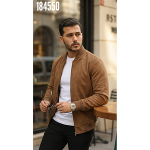 Men's Front Zippered, Lined <b>Suede</b> <b>Jacket</b>, 38330 - Coffee - Product Image 6