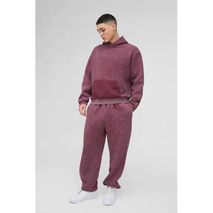 Survêtements surdimensionnés pour hommes, style boxy, lavés, avec fausses poches, effet usé, respirants, à capuche, imprimés, motif uni, fabriqués au Pakistan - Product Image 4
