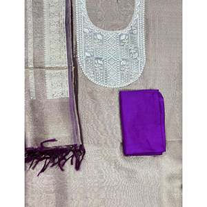 Sari en soie Banarasi non cousu, orné de broderies à la main festives, avec tissu en georgette brodé pour Salwar Kameez de fête - Product Image 1