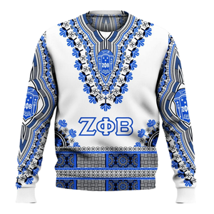Sudadera Azul Bordada de la Hermandad Zeta Phi Beta, Estilo Cuello Redondo, Año 1920, Ropa Griega para Mujer - Product Image 1
