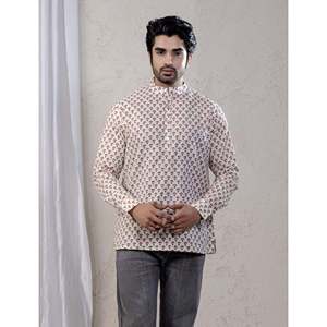 Kurta décontracté imprimé 100% coton pour hommes, chemise décontractée à motif floral pour hommes avec manches longues, tissu popeline respirant - Product Image 1