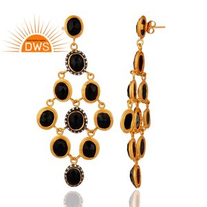 Pendiente de araña de piedras preciosas de ónix negro y circonita cúbica natural chapada en oro de 18 quilates, la plata esterlina más vendida, fabricante de joyería fina Demi - Product Image 2