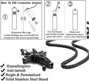 Collar de urna negra con crucifijo para cenizas, joyería de acero inoxidable, medallones de urna de recuerdo conmemorativo, colgante para hombres y mujeres, tamaño personalizado - Product Image 4