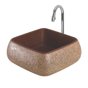 Lavabo de mesa de cerámica de calidad de exportación Fregadero de Arte de piedra natural roja dorada Artículos sanitarios Precio más barato - Product Image 3