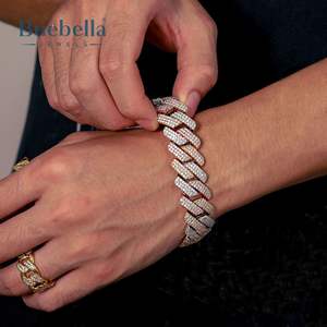 18K Gold Plated 20mm Handset Tricolor Cuban Style 925 <b>Sterling</b> <b>Silver</b> Brilliant Cut Moissanite Chain Link <b>Men</b> Hip Hop <b>Bracelet</b> - Product Image 1
