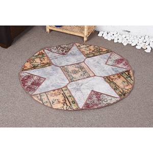 Tapis turc vintage blanc rouge Patchwork Design grande surface 3.4x3.4 pieds en laine avec support en latex pour couloir chambre à coucher - Product Image 3