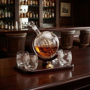 Ensemble de <span class=keywords><strong>carafe</strong></span> à whisky <span class=keywords><strong>globe</strong></span> gravé en verre borosilicate de haute qualité, style bateau antique, avec bouchon et entonnoir verseur, cadeau d'affaires - Product Image 4