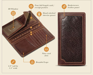 Cartera larga para Hombre | Cartera de vaquero | Cartera de rodeo de cuero de grano completo Basketweave. - Product Image 2