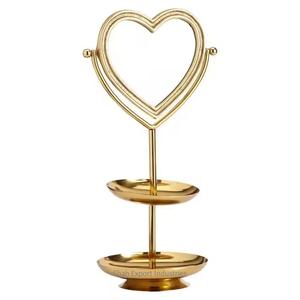Organizador de soporte de joyería de Metal con acabado dorado decorativo en forma de corazón con espejo para niñas, soporte de joyería y maquillaje - Product Image 6
