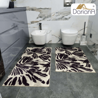 Karpet Bunga Beige DarianA 60x120 cm Poliester Lembut Tipis Anti Selip Dapat Dicuci Mesin Alas Lateks Modern Persegi Panjang Untuk Dalam Ruangan