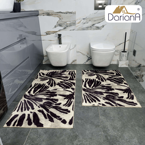 Tapis en peluche beige à fleurs DarianA 60x120 cm, polyester doux, fin, antidérapant, lavable en machine, support en latex moderne, rectangulaire, pour intérieur - Product Image 2