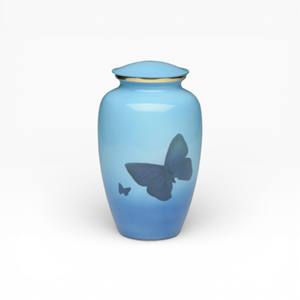<b>Light</b> Blue <b>Butterfly</b> Cremation Urn with Soft Gradient Finish and Gold Accent for Memorial Tribute - Product Image 1