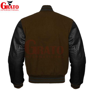 Veste d'hiver matelassée élégante pour homme GRATO, en laine de haute qualité, style varsity, avec broderie chenille et manches en cuir - Product Image 5