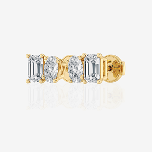 14k Gold Earrings with <b>Emerald</b> and Oval Cut Moissanite Diamond <b>Studs</b> - Product Image 1