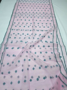 Trendy Dhakai PinkJamdani Sharee Calidad de exportación para mujeres JAMDANI FABRIC Blue GREEN Golden Sky Blue de Bangladesh - Product Image 3