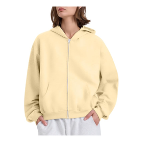 Streetwear pour femmes plaine de haute qualité Vintage blanc surdimensionné poids lourd personnalisé sweat à capuche zippé au prix de gros - Product Image 6