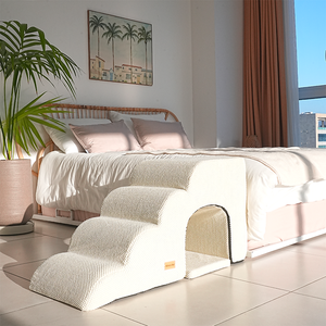 [AllmioPet] Escalier pour animaux de compagnie 3 en 1 de style grotte, 4 marches, ivoire AMP C4 IV, escalier intérieur pour chien et chat pour accéder au canapé, au lit, aux meubles - Product Image 2