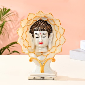 Handcrafted Resin Statue of Buddha Face with Decorative Lotus Frame Spiritual <b>Home</b> Decor Meditation Gift Item Style Buddhism - Product Image 3