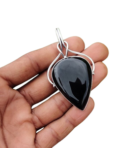 Joyería de piedras preciosas de ónix negro para mujer, colgante de estilo bohemio plateado, joyería de plata de ley 925, colgante hecho a mano de tendencia, Regalo para mamá - Product Image 1