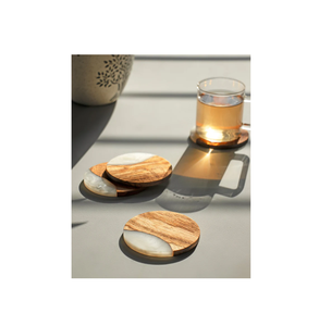 Juego de posavasos cuadrados de madera y resina de 4 piezas de calidad admirable Diseñador superior de madera blanca y humo para la venta - Product Image 2