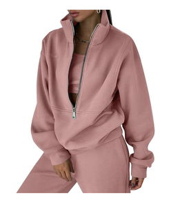 Conjunto de chándal de lana de manga larga de otoño e invierno al por mayor para mujer, Conjunto de sudadera con capucha y Jogger para mujer - Product Image 4