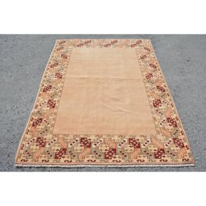 5x6.8 ft Rug, Vintage Turkish Area Rug, <b>Brown</b> <b>Wool</b> Rug - Product Image 1