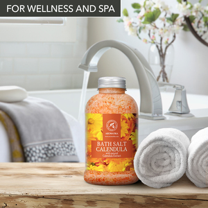 Aromatika Calendula Sal Marina Natural en Cristales 600g para Baño con Extracto Calmante de Caléndula, Cuidado Relajante para la Piel del Cuerpo, Frasco de Plástico - Product Image 4