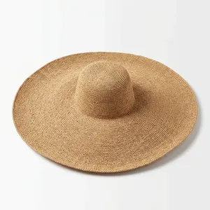 Sombrero de Paja de Ala Ancha Tejido a Mano, Gorra de Rafia sin Acabado para Viajes al Aire Libre - Product Image 4
