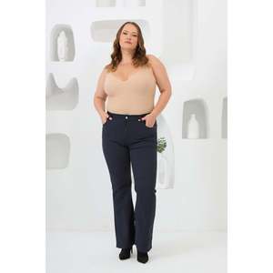 RMG Plus Size Navy Blue Cotton Blend Flare Leg <b>Pants</b> for Women - Comfortable, Breathable <b>Boot</b> Cut Trousers - Product Image 4