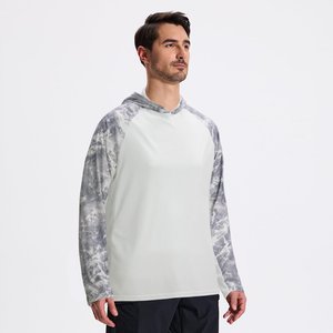 Custom <b>White</b> Fishing Hoodie with Grey Camo <b>Sleeves</b> UV Protection Quick Dry <b>Long</b> <b>Sleeve</b> Outdoor Performance <b>Shirt</b> <b>for</b> <b>Men</b> UPF 50+ - Product Image 3