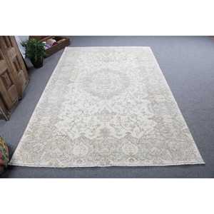 พรมวินเทจตุรกีขนาด 5.7x8.7 ฟุต พรมขนาดใหญ่ พรมขนสัตว์สีเทาขาวสไตล์ตะวันตกเฉียงใต้ - Product Image 1